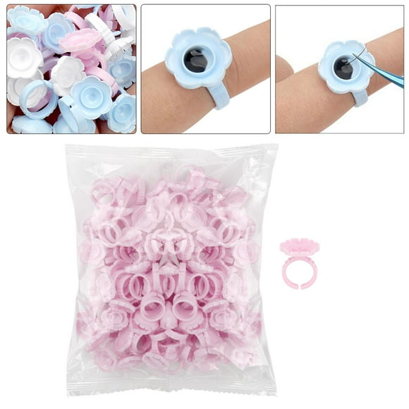 Paquete de 100 anillos desechables para copa de con pegamento Colcomx  Soporte para anillos de pegamento para pestañas