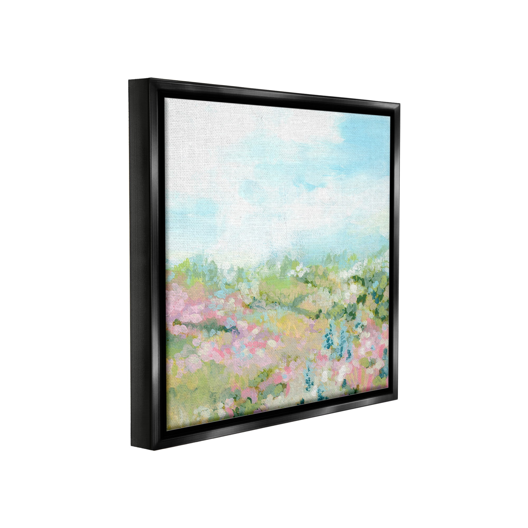 Stupell Industries Pastel Cloudy Meadow Landscape Painting Black Floater Framed Canvas Art Print Wall Art, 18 x 18
