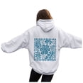thumbnail image 5 of Women's Crew Neck T-Shirt Fall Loose Fit Hooded Long Sleeve Rolled One Shoulder Hoody Floral Hoodie Cotton Hoodies (White,XL), 5 of 7