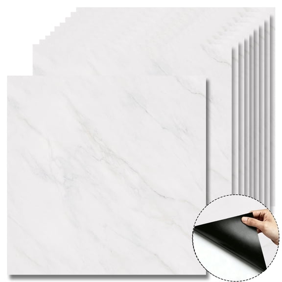 10Pcs Soft Ivory Marble Vein Peel and Stick Floor Tiles,12x12 In 10 Sq.Ft,Self-Adhesive Waterproof Vinyl Flooring,Anti-Stain & Removable for Bathroom,Kitchen,Floor
