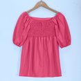 thumbnail image 3 of Cute Puff Sleeve Dress for Girls Summer Casual Pleated Dresses Square Neck Smocked Back Party Spring Travel Outfit, Hot Pink, 11 Years, 3 of 7