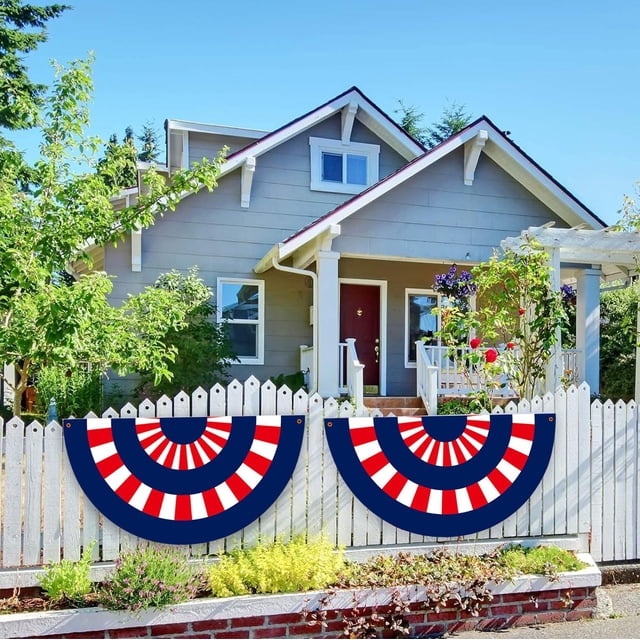 pstuiky Bandera decorativa en forma de abanico para el Día de la Independencia con impresión de poliéster ideal para colgar en fiestas reuniones y jardines.