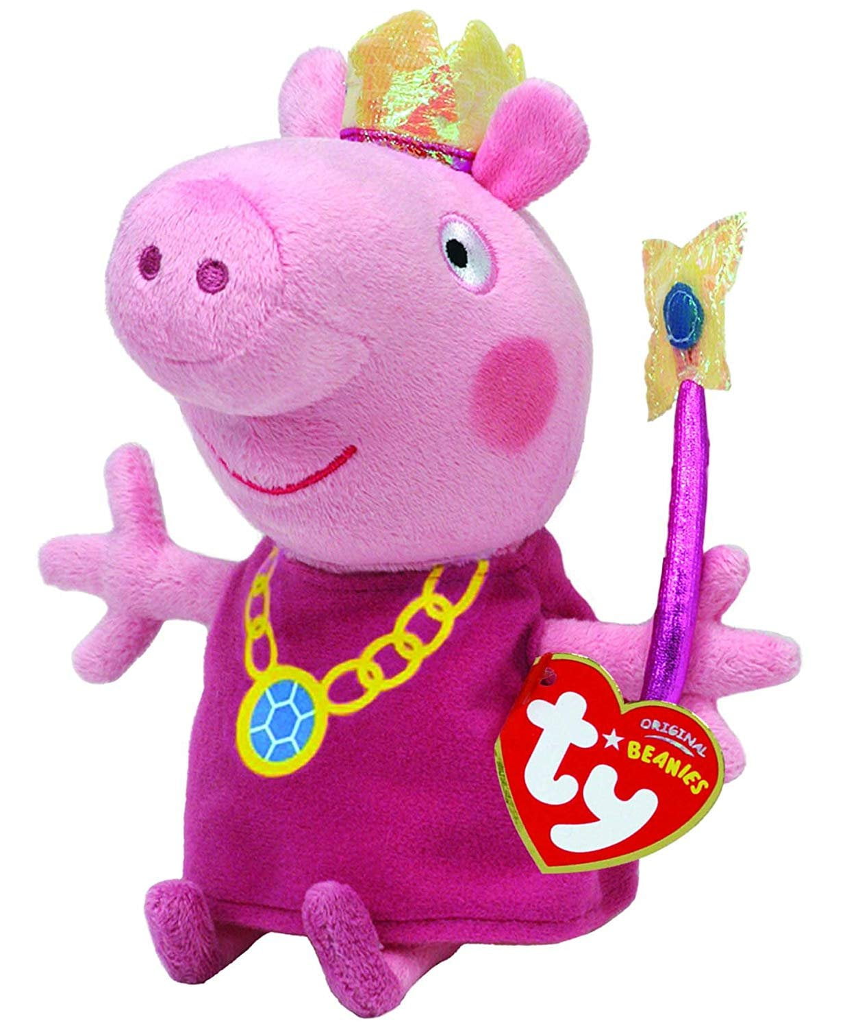 6" TY Beanie Peppa Pig w/ Crown Plush Animal Stuffed Toy MWMT's w/ Heart Tags 