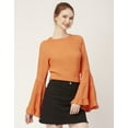 thumbnail image 3 of Moomaya Solid Long Ruffle Bell Sleeve Top, Round Neck Casual Viscose Rayon Boho Top, 3 of 8