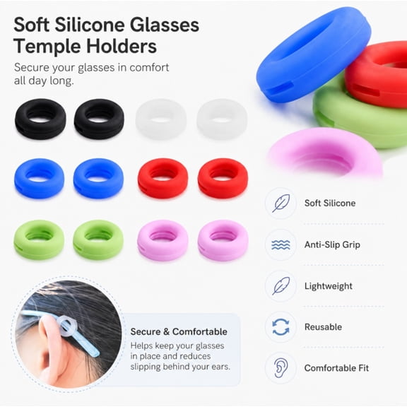6 Pair Eyeglass Ear Hooks, Glasses Grip Cushions for Eyeglasses and Sunglasses, TIKA