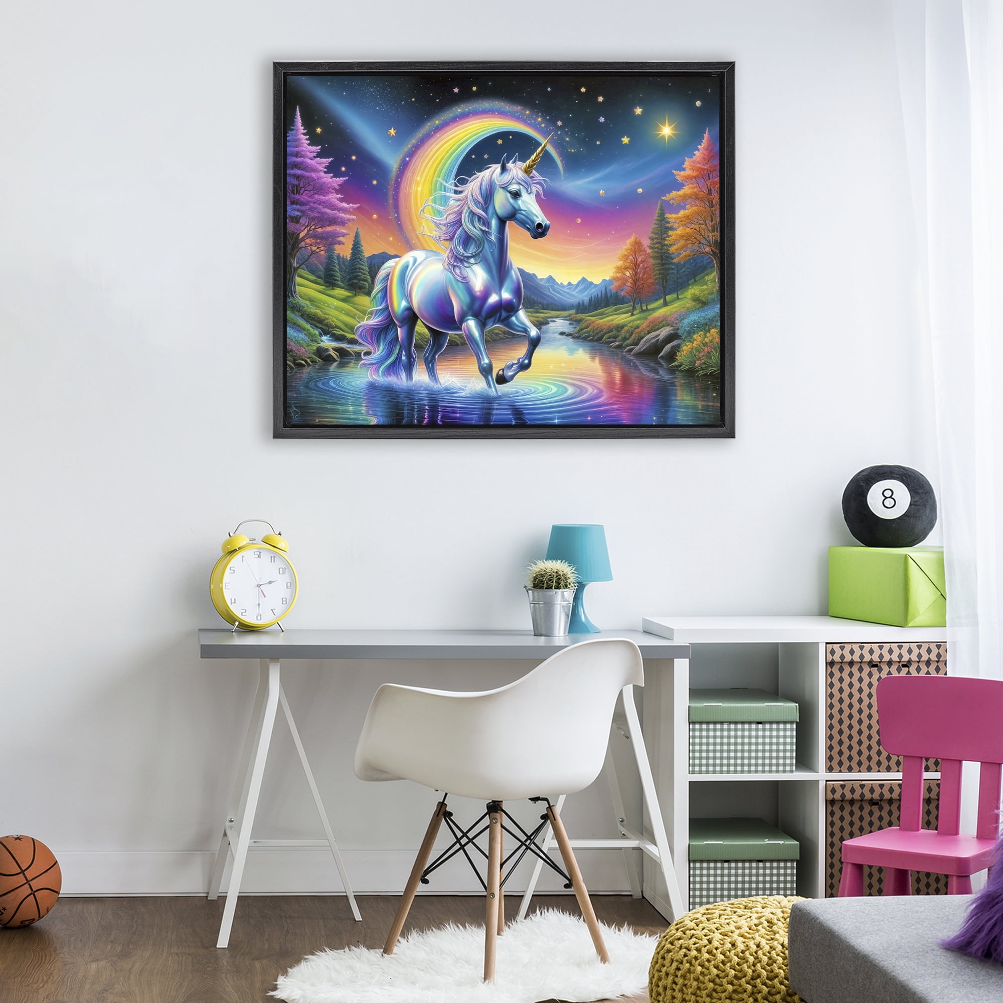 Stupell Industries Rainbow Prism Unicorn Black Framed Floater Canvas Wall Art, design by Tabz Jones