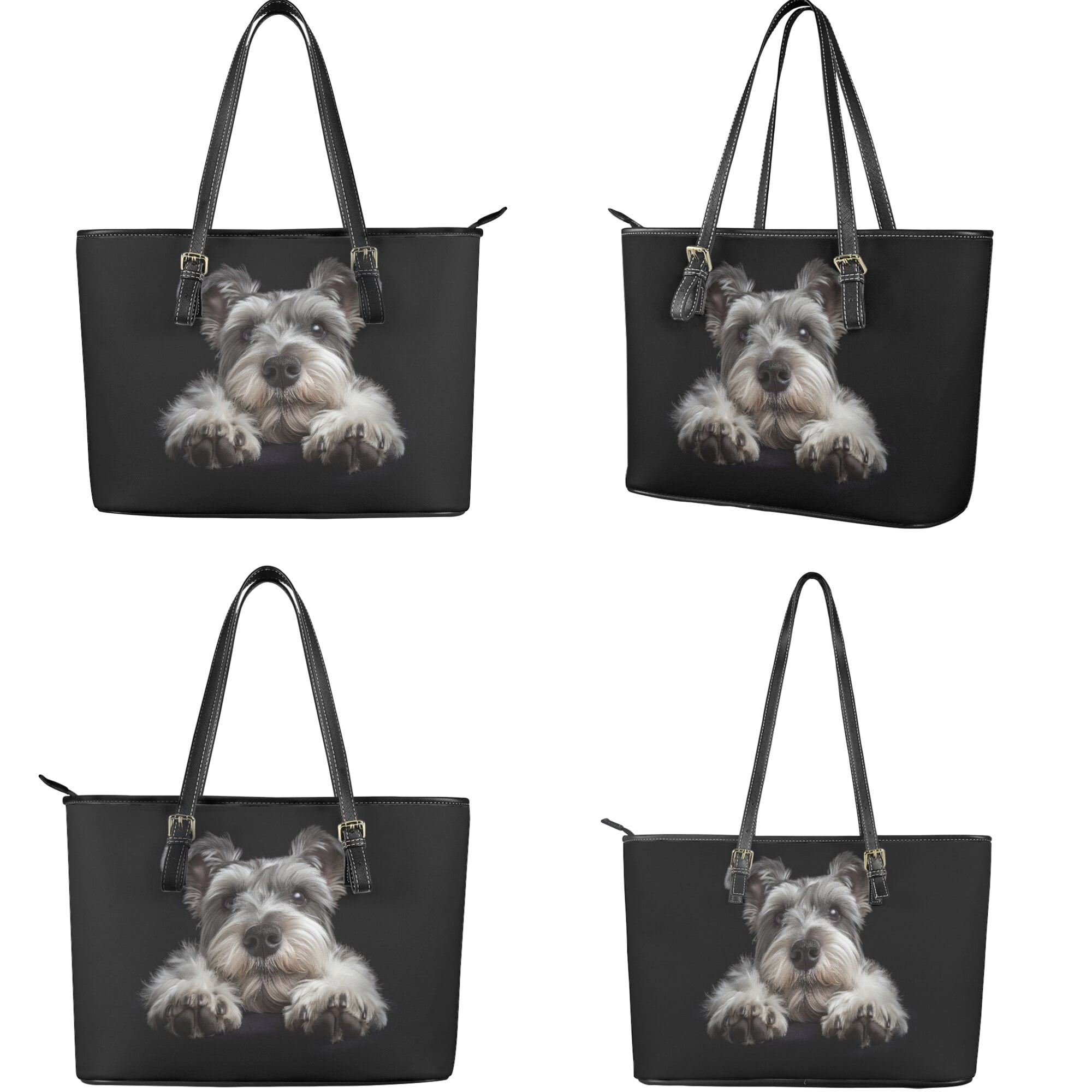Kuiaobaty Schnauzer Print Tote Handbag for Travel, Lightweight Leather Satchel Handbag with Adjustable Strap, Large Capacity Shoulder Bag Purse for Travel, Black