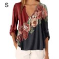 thumbnail image 1 of Blusa Camisa con cuello en V y estampado floral Blusa suelta de manga larga Top de mujer, Rojo, S Sweethay AP002021-17, 1 of 5