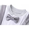 thumbnail image 4 of Calzado de esmoquin lilax de una pieza para bebé con pajarita gris, 4 of 7