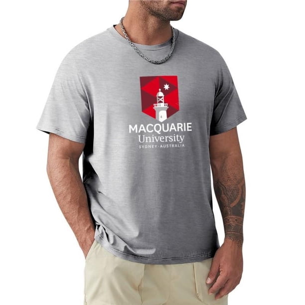 Camiseta de marca para hombre camisa de talla grande de la Universidad Macquarie cuello redondo negra a la moda