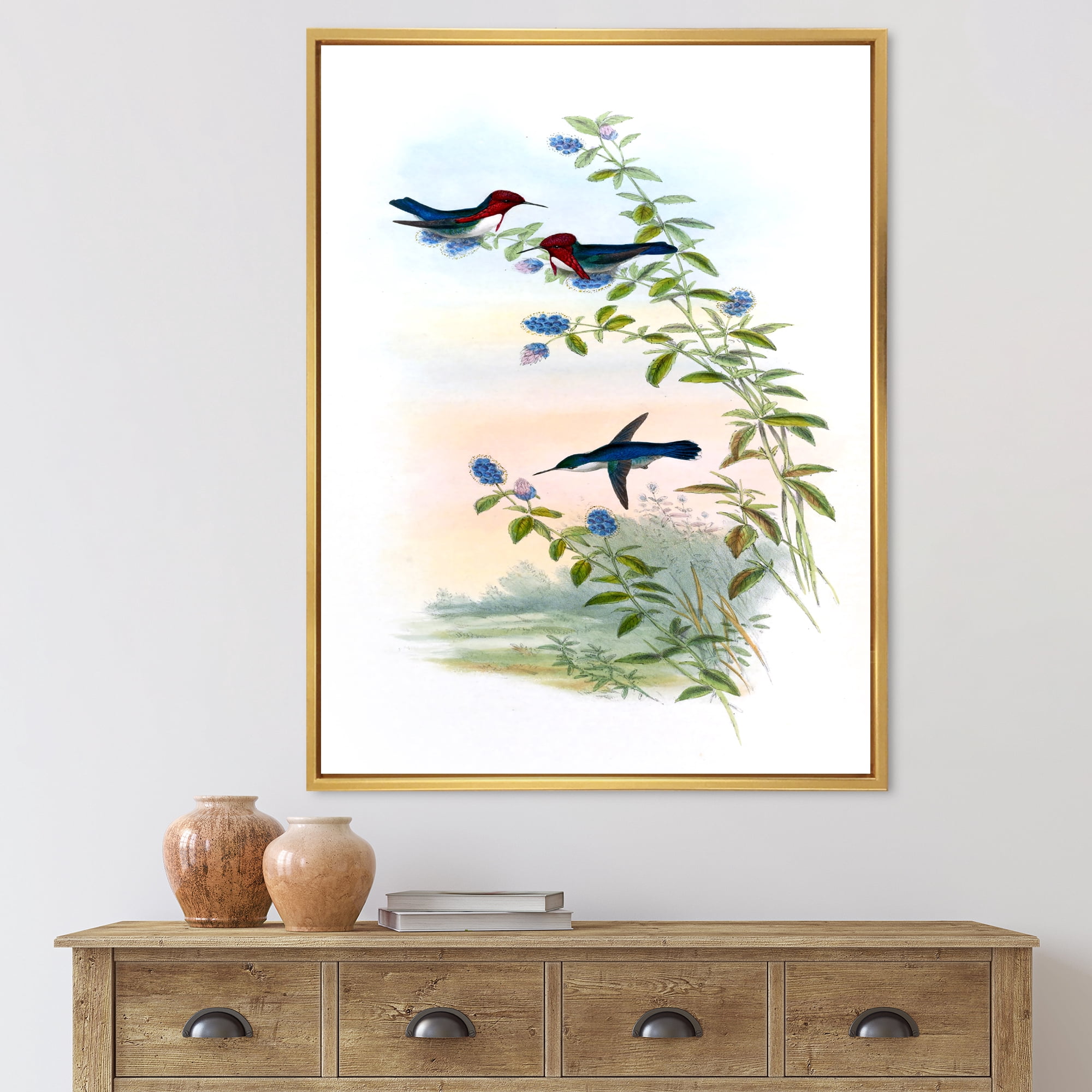 Designart 'Ancient Hummingbird II' Traditional Framed Canvas Wall Art Print