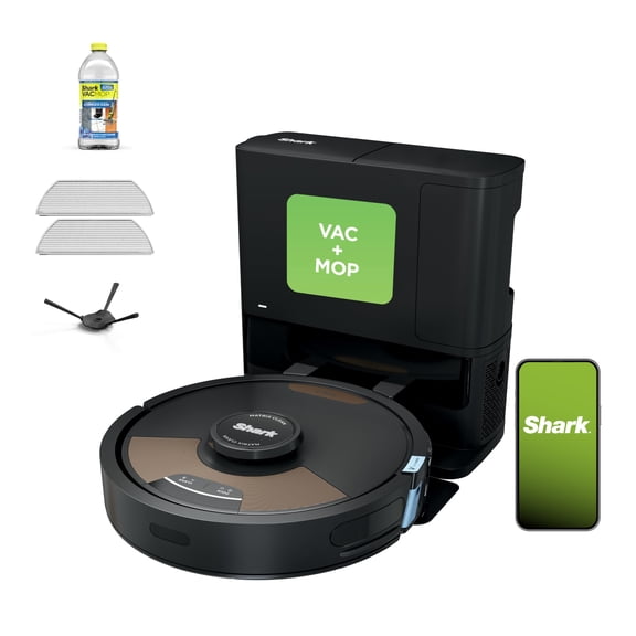 Shark Matrix Plus 2-in-1 Robot Vacuum & Mop, Sonic Mopping, Matrix Clean, Home Mapping, HEPA Bagless Self-Empty Base, CleanEdge, Wi-Fi, Alexa Compatible, Black/Gold (AV2613WA)