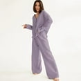 thumbnail image 4 of Womens Cotton Gauze Loungewear Sets Casual Button Down V-Neck Long Sleeves Shirt and Wide Leg Pants Outfits Purple M, 4 of 7