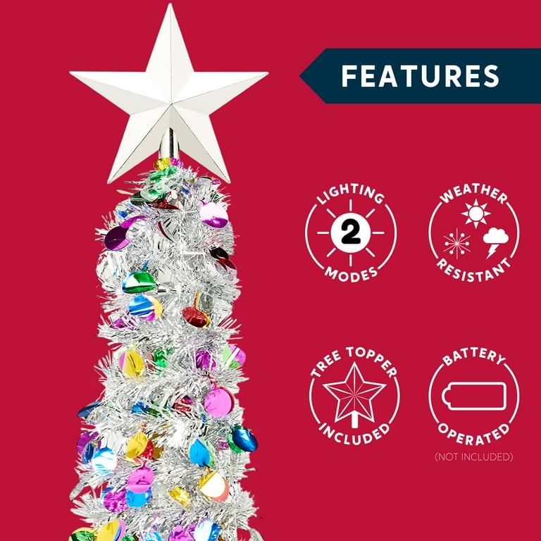 Joyfy 5ft Pop up Christmas Tree with Tree Toppers and lights,Color