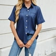 thumbnail image 4 of WCMZJ Womens Button Down Shirt Short Sleeve Dress Shirt V Neck Collared Button Up Summer Tops Work Blouse with Pockets Blue L, 4 of 8