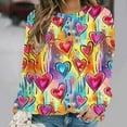 thumbnail image 4 of Uootdi Colorful Sweatshirts for Women Cute Love Heart Graphic Crewneck Long Sleeve Shirts Casual Fall Winter Spring Colorblock Pullover Tops Gift, 4 of 5