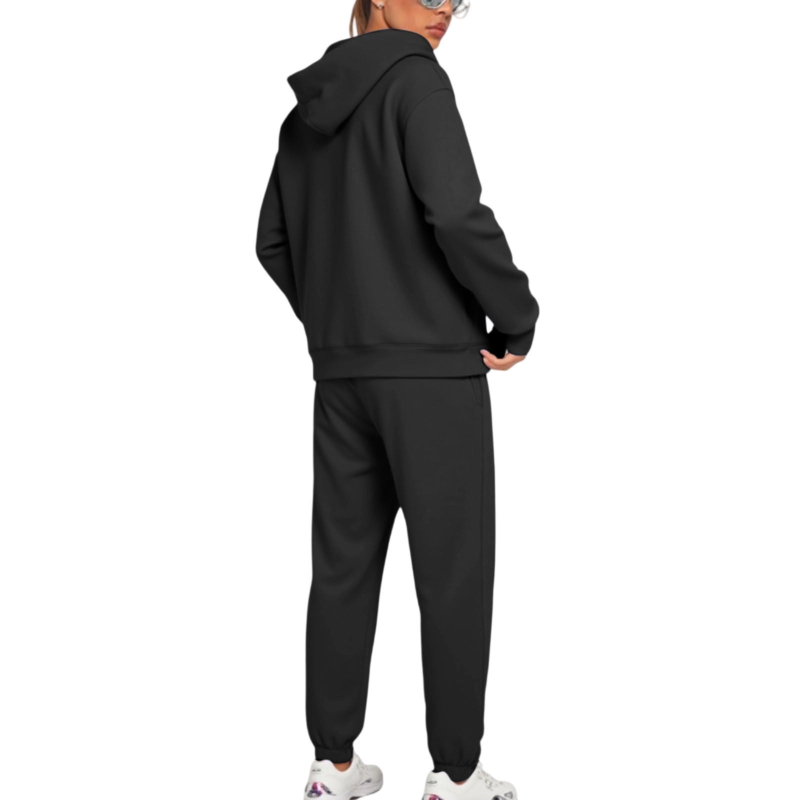 UPPADA Womens 2 Piece Outfits Lounge Hoodie Sweatsuit Sets Casual Sets for Women 2 Piece Casual Sets for Women Fall Fall Spring Fashion Clothes with Kangaroo Pocket Black,L