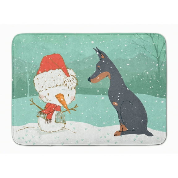 Carolines Treasures CK2038RUG Doberman & Snowman Christmas Machine Washable Memory Foam Mat