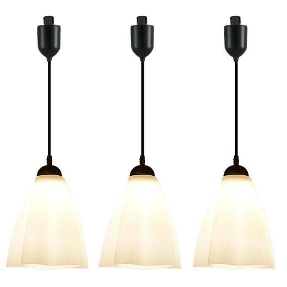 Kiven H-Type Track Lighting Light fixture,3-Light Modern Halo Track Pendant Light with Built-in Cable Wrapper and Glass Lampshade, Adjustable Length for Bedroom Kitchen Shop
