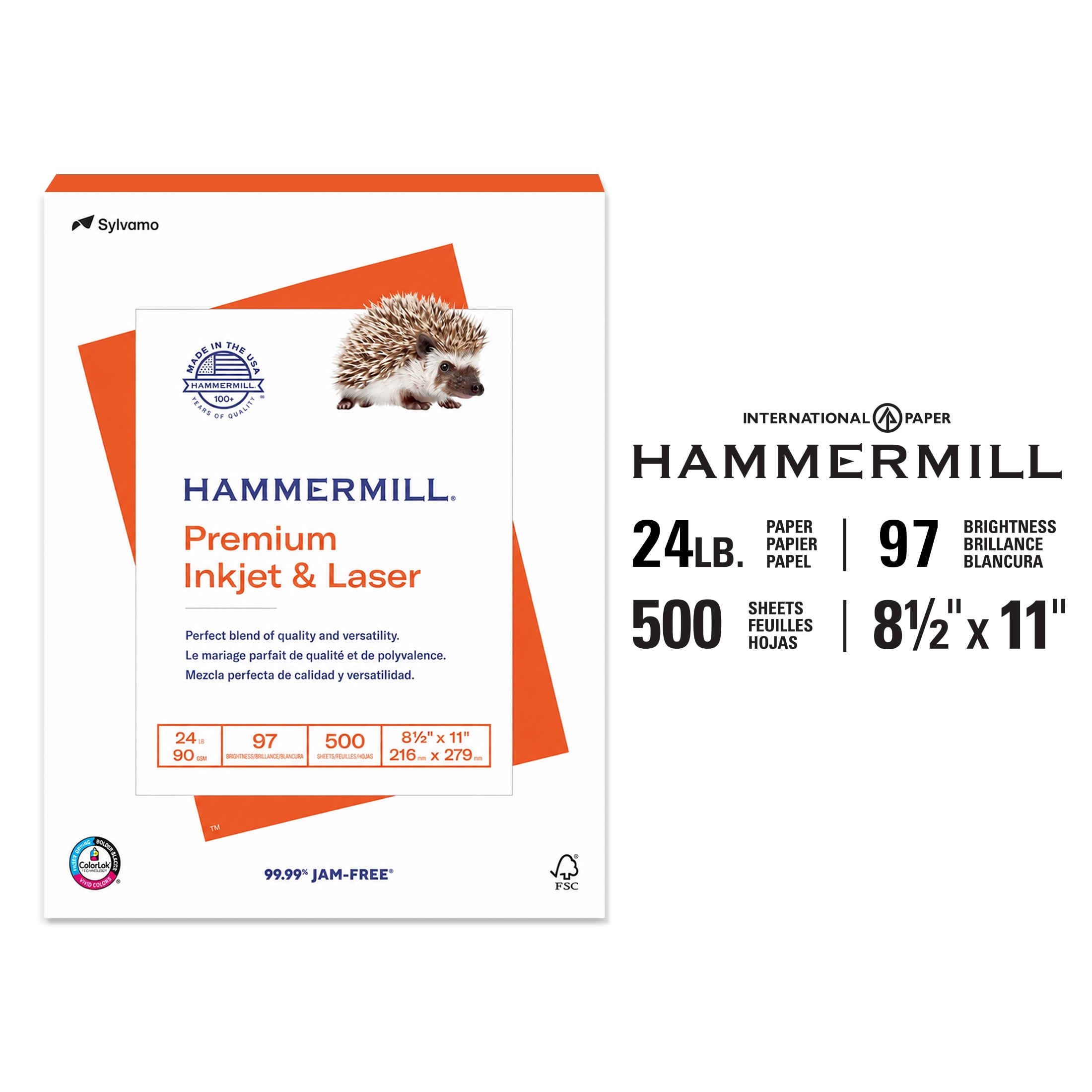 Hammermill, Premium Printer Paper, 8.5x11, 24lb, White, 1 Ream