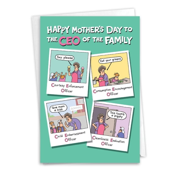 NobleWorks Funny Mother's Day Greeting Card with 5 x 7 Inch Envelope (1 Card) Mom CEO Mom
