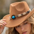 thumbnail image 6 of Qwertyu Western Cowboy Hat for Men Women Classic Roll Up Fedora Hat Cowgirl Cap with Buckle Belt Khaki, 6 of 6