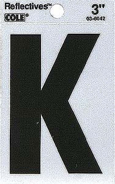 5028314 3"" BLK/SLV K ADHV 1PC Hillman 3 in. Reflective Black Mylar Self-Adhesive Letter K 1 pc