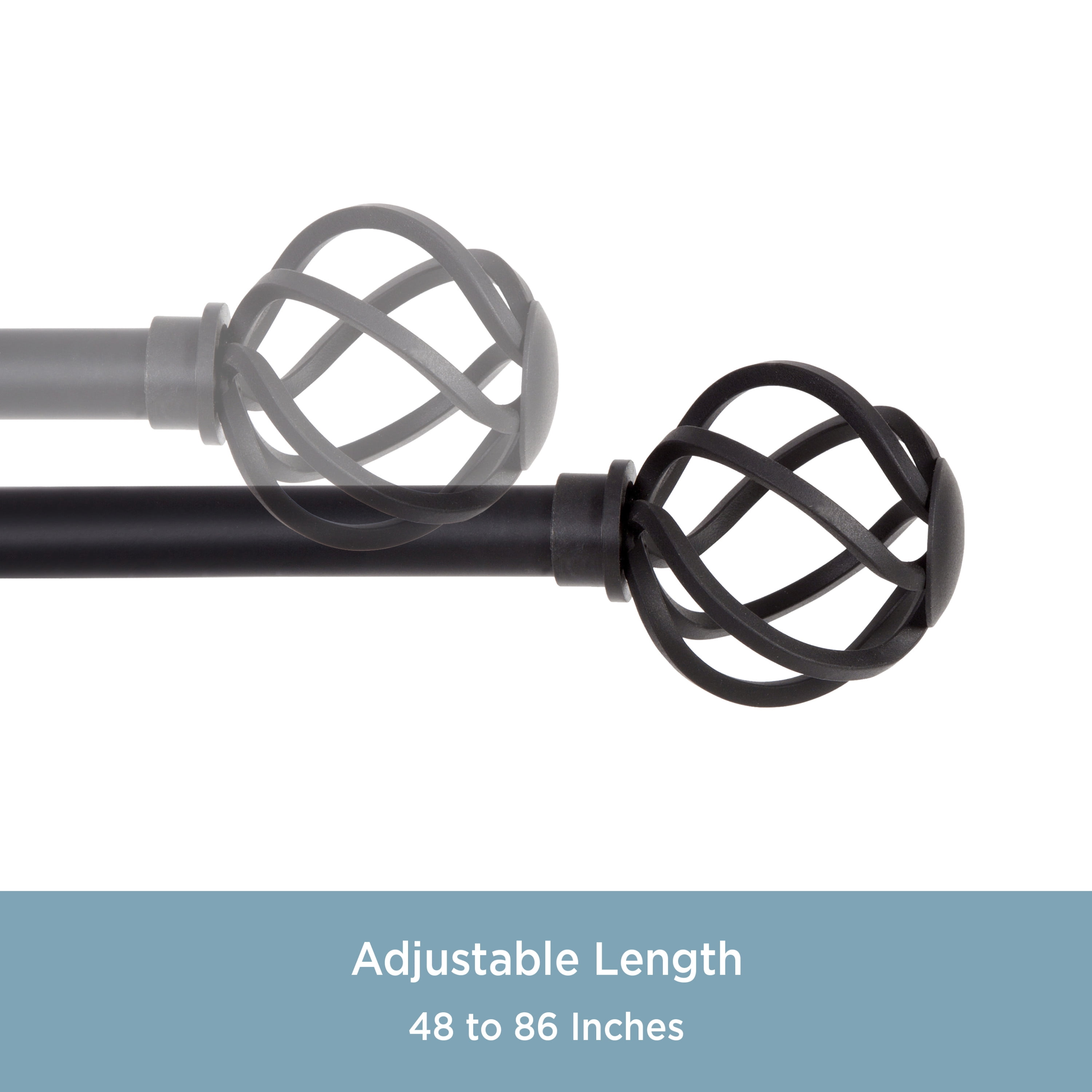 Kenney Cage Steel Adjustable Curtain Rod, 48-86 Inch, 5/8 Inch Diameter, Black
