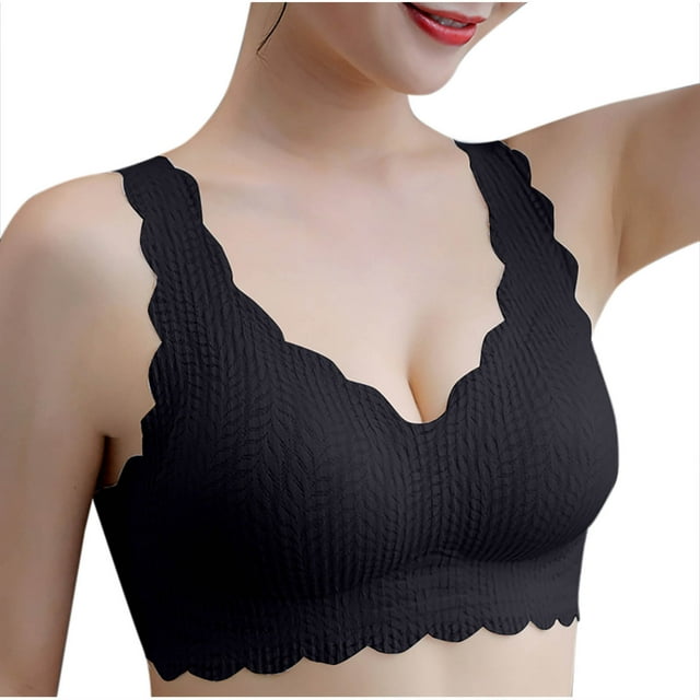 Abcnature Plus Size Bras for Women Plus Size Solid Wave Lace Wireless Soft Support Together Daily Bras