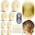 thumbnail image 2 of Set de Moños y Redecillas para el Pelo, con 8 Moños para Mujer, 10 Redes Invisibles Marrones, 5 Bandas Elásticas y 40 Horquillas Beige., 2 of 5