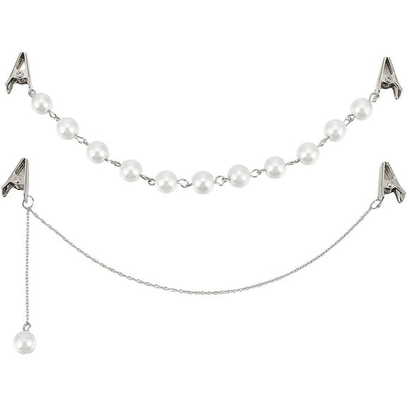 1set 2pcs 2 styles Plastic Pearl Beaded & Brass Chains Sweater Shawl Clips Iron Cardigan Collar Clasps for Women 210~220mm