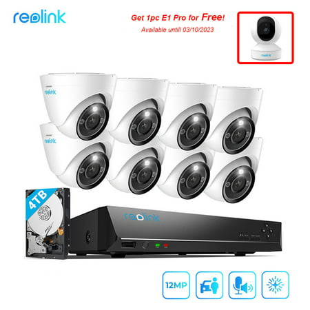 REOLINK RLK16-1200D8-A, 12MP PoE Security Camera System, 8pcs H.265 12MP Security Cameras Wired, Person Vehicle Pet Detection, Two-Way Talk, Spotlights Color Night Vision, 16CH NVR with 4TB HDD
