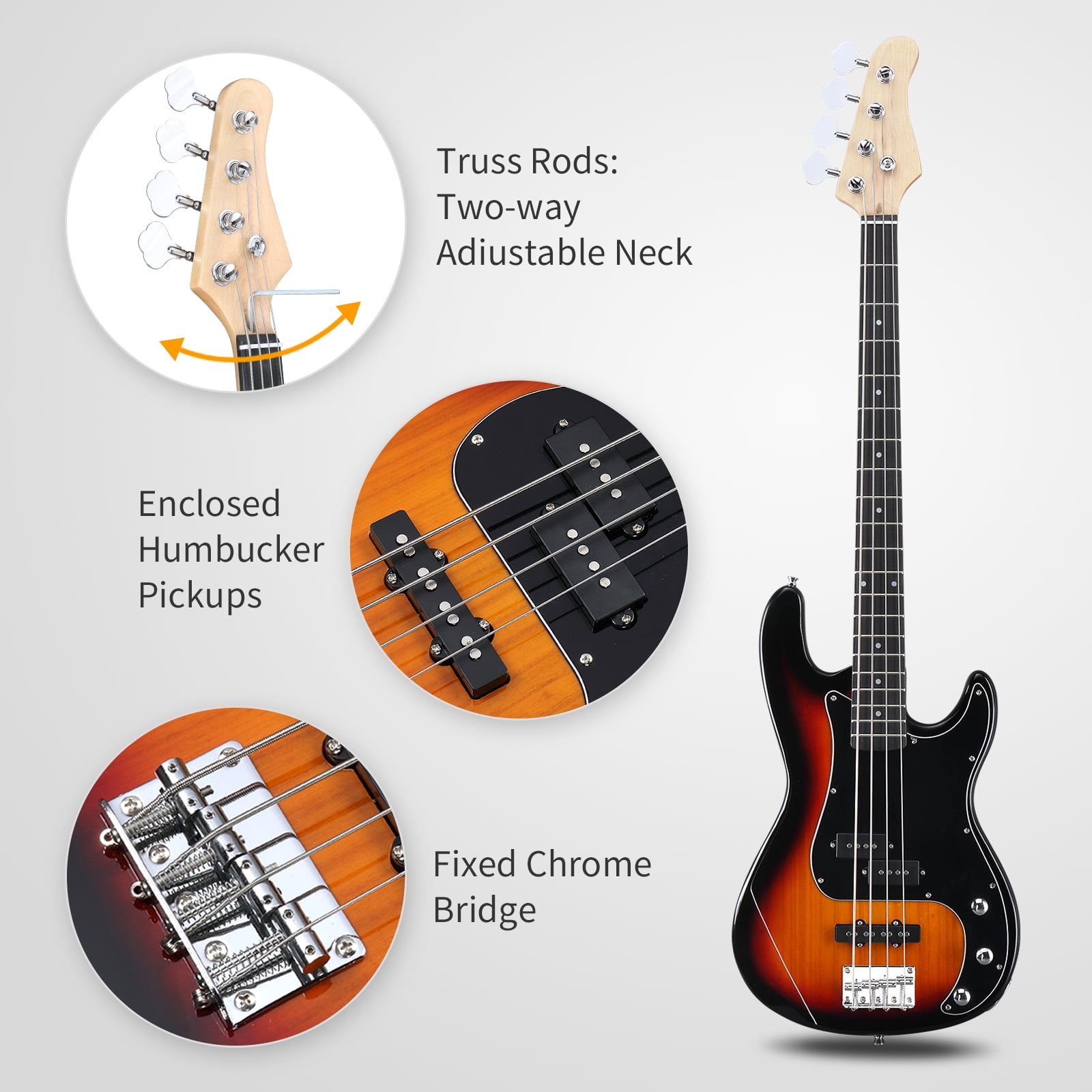 Ktaxon 46in Full-Size Electric Bass Guitar with 20W Amp Kit, for Beginners & Musicians, Brown
