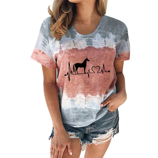 Birdeem Blouse Décontractée à Col Rond Manches Courtes Imprimée T-Shirt Ample