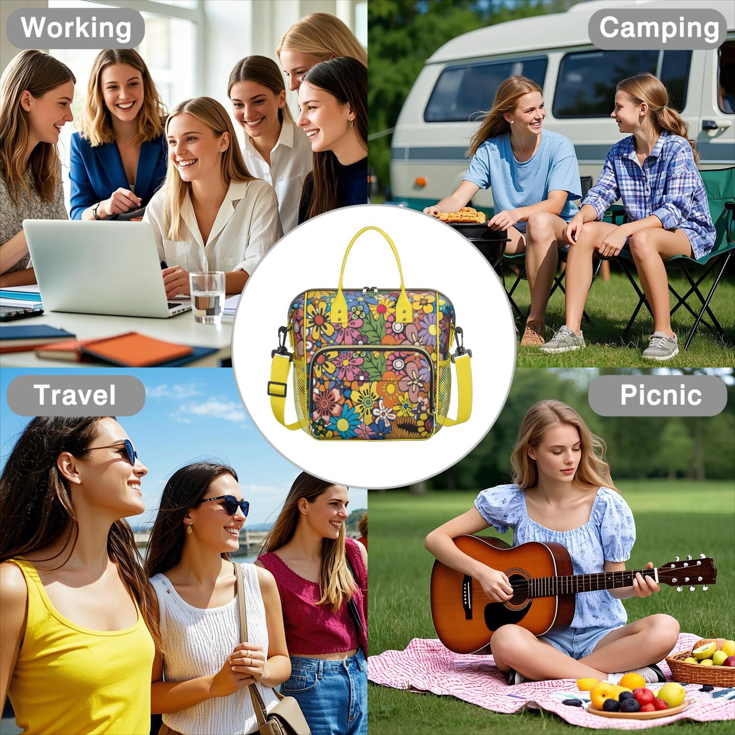 Pioneer Flower Floral Print Pattern Womens Lunch Box for Work,Insulated Large Lunch Bag for Tween and Teen,Loncheras Para Mujer,Leakproof Adult Lunch Bag for Work,Beach,Travel,Picnic,Camping