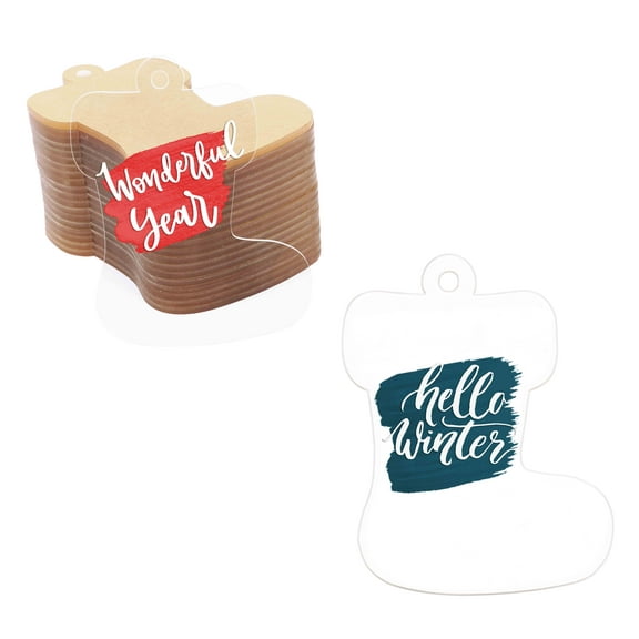 Inkdotpot Laser Cut Acrylic Ornament Blank with Holes Predrilled DIY Christmas Tree Decoration, Stocking Name Tag- Holiday Tags- 3mm Thick- 25 Pack