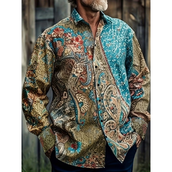 Mens Long Sleeve T-Shirts Vintage Painting Casual T-Shirts Summer V Neck Tops