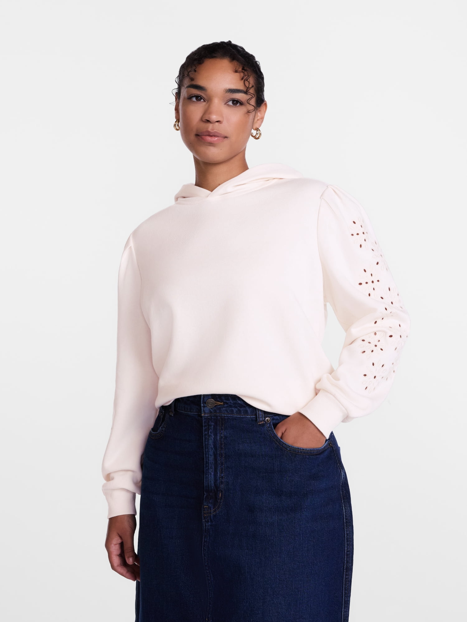 Scenario Women's and Women's Plus Eyelet Hoodie with Long Sleeves, Sizes XS-4X