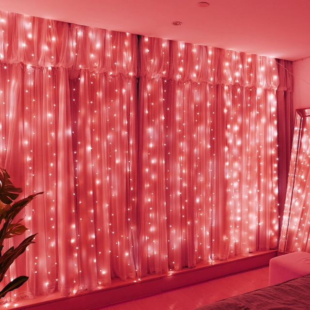 Luces de cortina HXWEIYE, 300 LED, diseño de hada, 3 x 3 m, rojo, con temporizador USB
