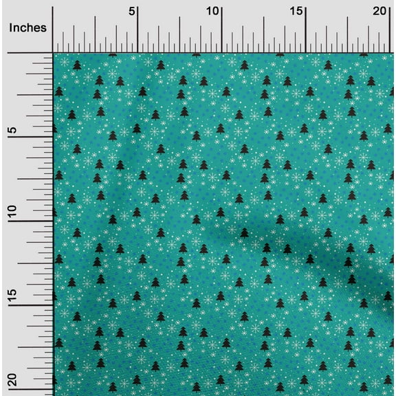 oneOone Polyester Spandex Teal Green Fabric Merry Christmas Quilting Supplies Print Sewing Fabric By The Yard 56 Inch Wide