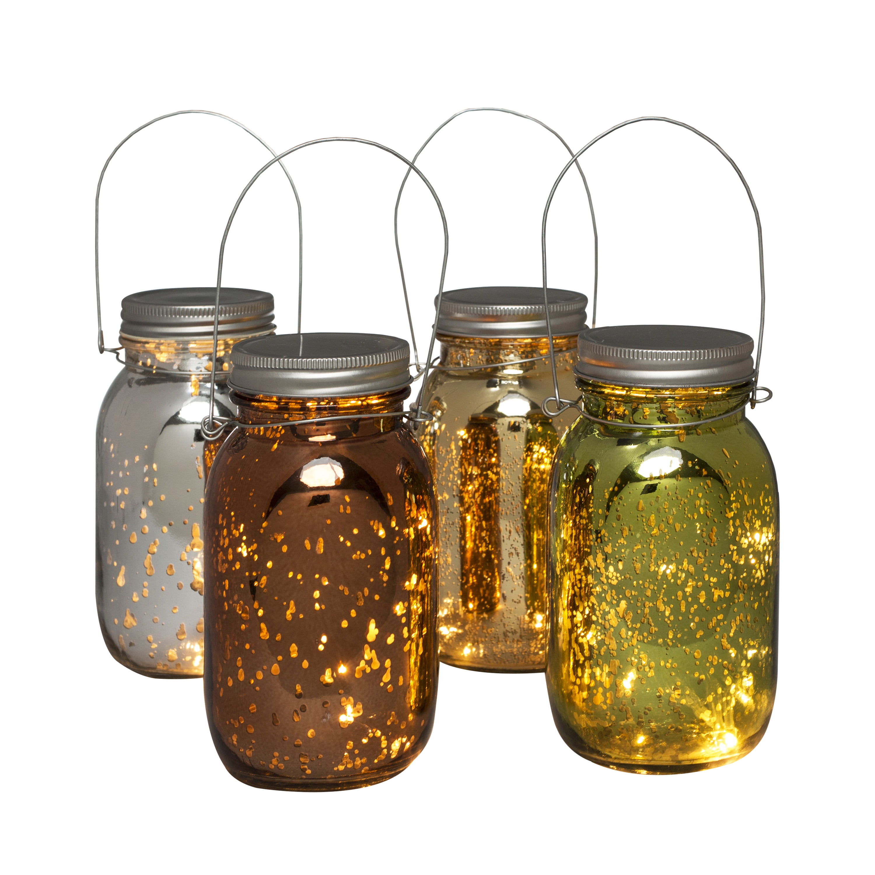6.9Inch Tall BatteryOperated Mercury Glass Mason Jars (Set of 4