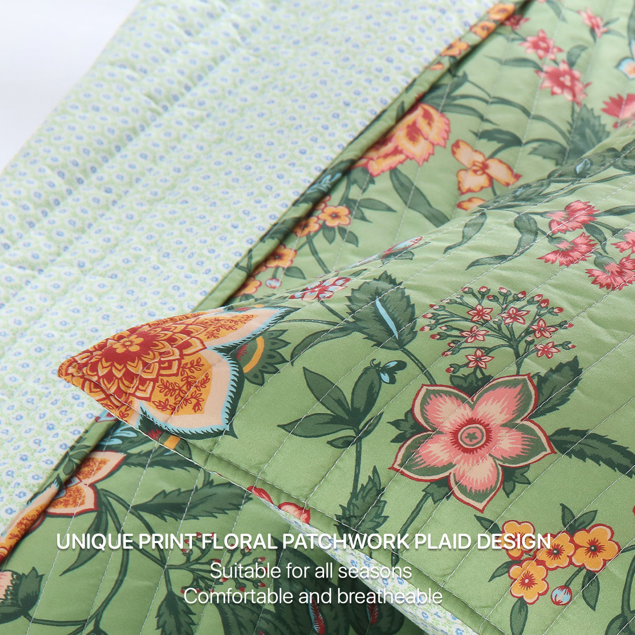CHARRYARN Twin Comforter Set-Green Lightweight Patchwork-All Season Bedspread-Super Soft Quilt （1 Quilt, 1 Pillow Shams, Green）