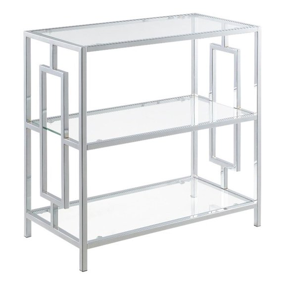 Town Square Chrome Three-Tier Chairside End Table in Chrome and Clear Glass