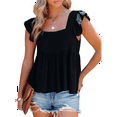 thumbnail image 2 of Blusa Informal de Mujer con Cuello Cuadrado, Volantes, Mangas y Peplum, Estilo Babydoll, Sin Mangas, Color Negro, Talla XXL, 2 of 10