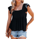thumbnail image 2 of Blusa Informal de Mujer con Cuello Cuadrado, Volantes y Mangas , Estilo Babydoll, Color Negro, Talla XL, 2 of 10
