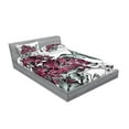 thumbnail image 2 of Ambesonne Nature Fitted Sheet & Pillow Sham Set, Orchids and Hummingbird, Queen, Burgundy, 2 of 2