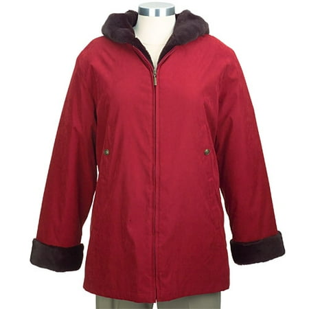 Women's Plus Zip-Front Microfiber Hooded Coat