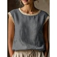 thumbnail image 5 of Women'S Crew Neck Casual Cap Sleeve Tops Lace Patchwork Basic Summer Loose Fit Blouse Gray XL, 5 of 7