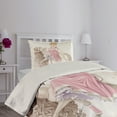 thumbnail image 2 of Ambesonne Feminine Quilted Coverlet 2 Pcs, Cartoon on White Horse, Twin Size, Cream Pink, 2 of 4