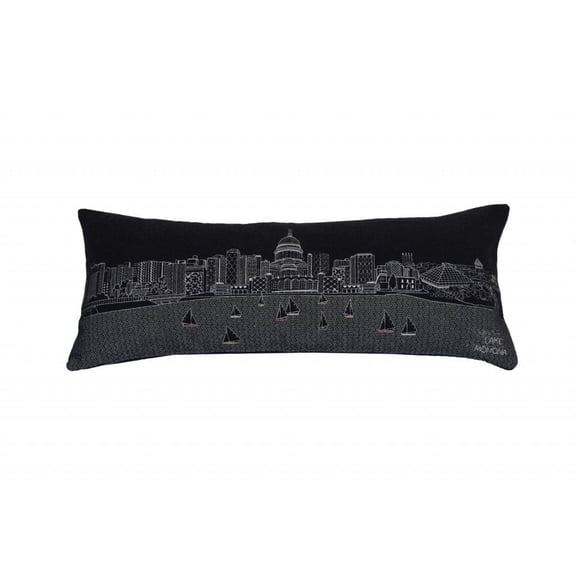 35" Black Madison Nighttime Skyline Lumbar Decorative Pillow